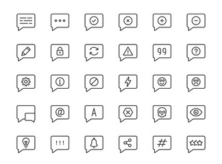 Message or notification icon set in thin line style