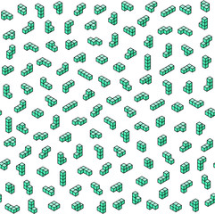 Green tetromino blocks in isometry on white background vector seamless pattern