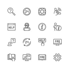 Help and support vector icon set in thin line style