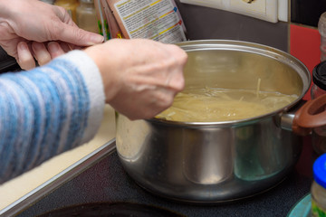 Family in focus: portrait of a woman in the kitchen preparing food at home