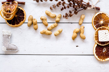 Set of christmas things on a wooden background