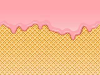  Pink strawberry ice-cream melted on waffle background. Vector Illustration © DGTL Graphics sro