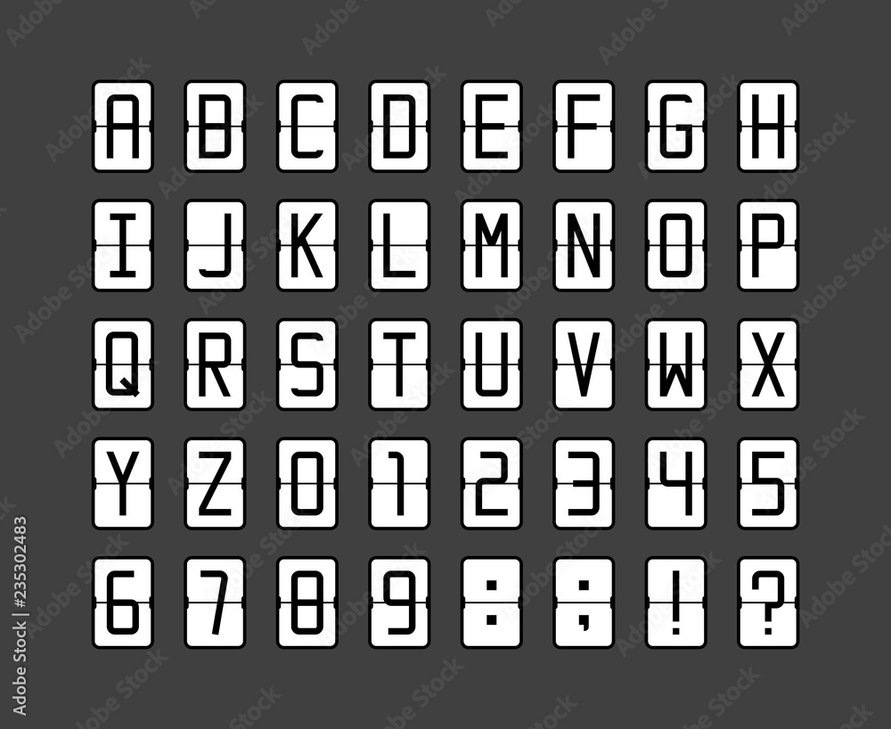 Poster vector font in white flip clock style
