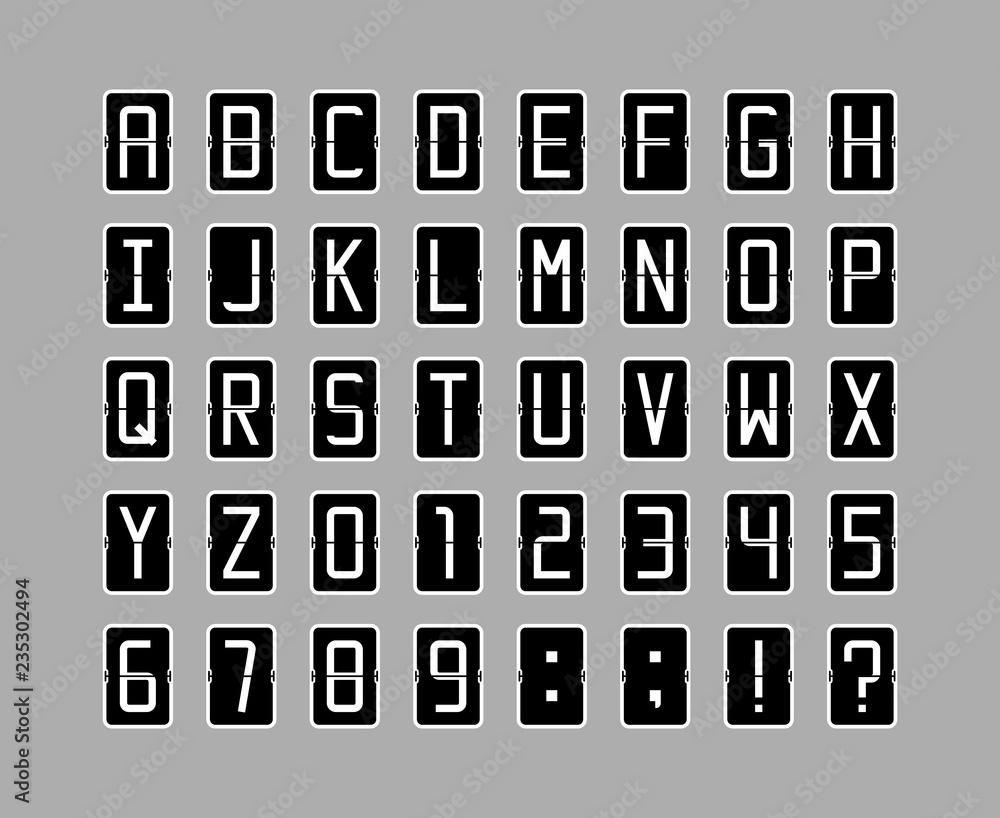 Poster vector font in black flip clock style
