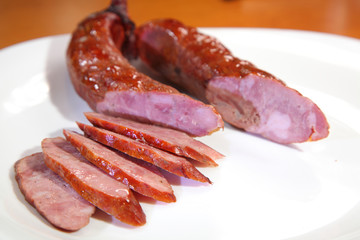 Smoked sausage from homemade pigs.  Smoked sausage.