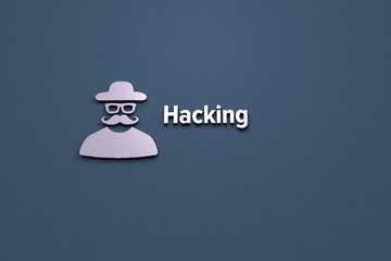 Illustration of Hacking with violet text on blue background