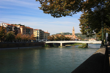 Fototapeta na wymiar Embankment of the city of Verona, Italy