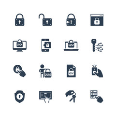 Lock and unlock vector icon set in glyph style