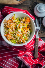 Salad with leek, carrots and apples.