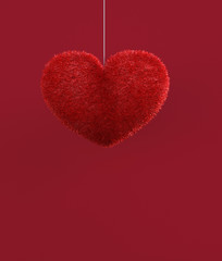 Abstract red furry heart decorated on red background for valentine,3d rendering