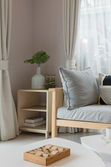 Fototapeta na wymiar modern living room with wooden sofa
