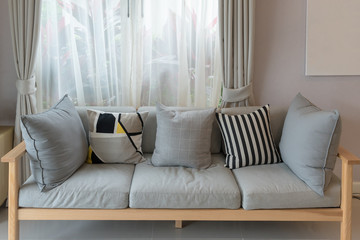 modern living room with wooden sofa