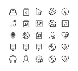 Music player ui related icon set in outline style