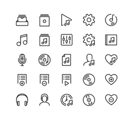 Music player ui related icon set in outline style