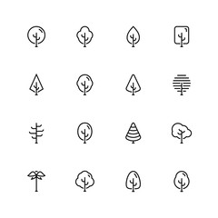Vector icon set of trees in outline style