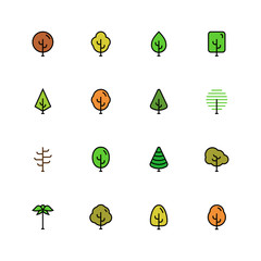 Vector icon set of trees in colorful outline style