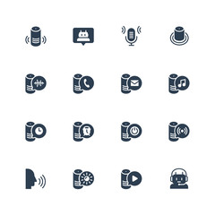 Smart speaker and virtual assistant related vector icon set in glyph style