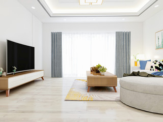 Clean and spacious living room design in modern city housing