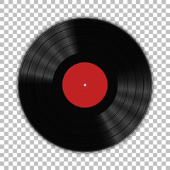 Gramophone vinyl LP record template isolated on checkered background. Vector illustration - obrazy, fototapety, plakaty