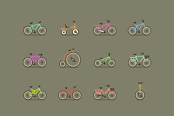 Bicycles. Colorful vector icon set © D Graphics