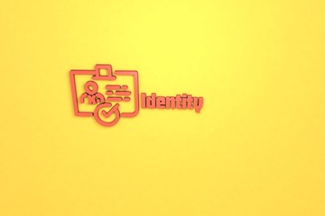 3D illustration of Identity, red color and red text with yellow background.