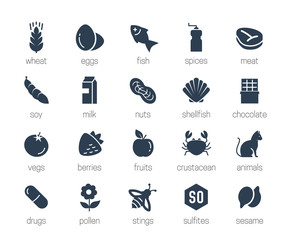 Allergens icon set in glyph style