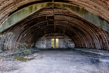 abandoned military hangar