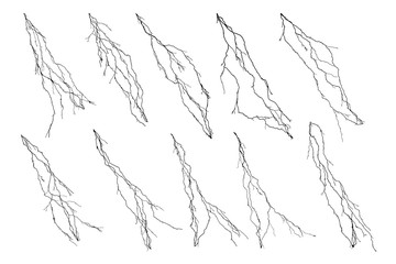 Isolated silhouettes of lightning flash on white background #1