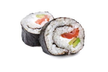 two isolated sushi rolls