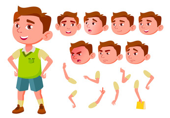 Boy, Child, Kid, Teen Vector. Little. Funny. Junior. Friendly. Face Emotions, Various Gestures. Animation Creation Set. Isolated Flat Cartoon Character Illustration