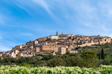 Fototapeta na wymiar Beautiful panoramic view of the medieval hill town Trevi. Trevi, Perugia, Umbria, Italy