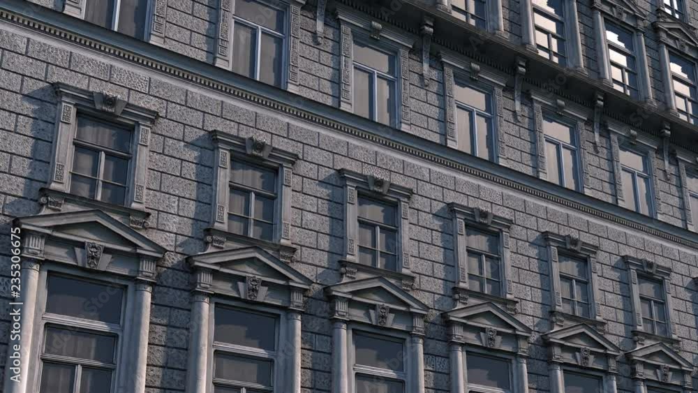 Poster 3d render infinite vertical camera panning in front of building wall.