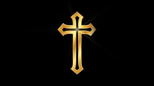 Jesus Cross Religious symbol Particles Animation, Magical Particle Dust Animation of Religious Jesus Cross Sign with Rays.