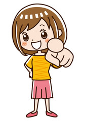 まっすぐ指差す女性