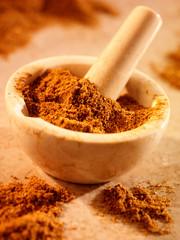 CURRY POWDER IN PESTLE AND MORTAR