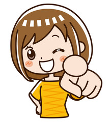 まっすぐ指差す女性