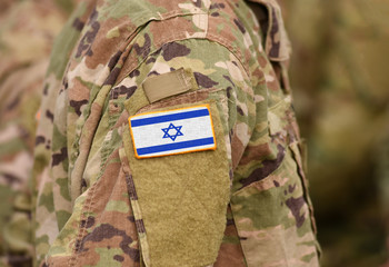 Flag of Israel on soldiers arm (collage).