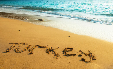 Turkey written on sandy beach