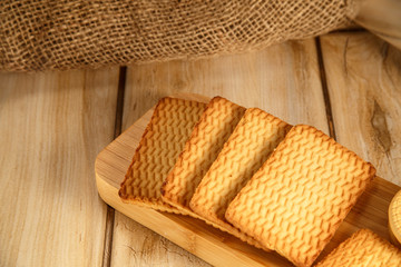 Wheat cookies on a wooden stand. The concept of natural and healthy food.