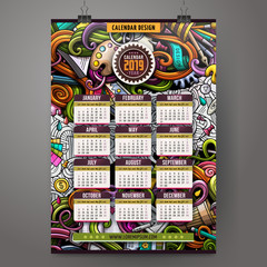 Cartoon doodles Design and Art 2019 year calendar template