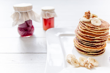 homemade classic american pancakes with fresh fruit