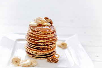 homemade classic american pancakes with fresh fruit