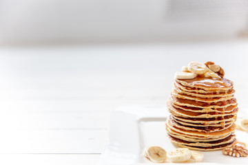 homemade classic american pancakes with fresh fruit