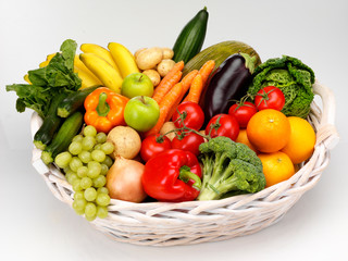 BASKET OF FRESH FRUIT AND VEGETABLES CUT OUT
