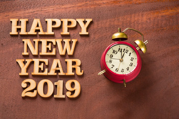 Happy New Year 2019 with clock