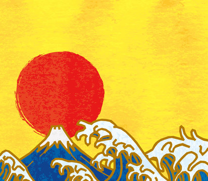 正月ベクター素材金 富士 波 日の出stock Vector Adobe Stock