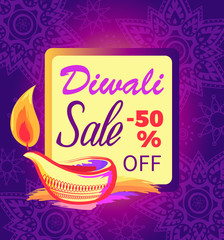 Diwali Sale -50 off Sign Vector Illustration