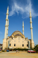 Fototapeta na wymiar Mosque with four minarets in Manavgat city, Turkey