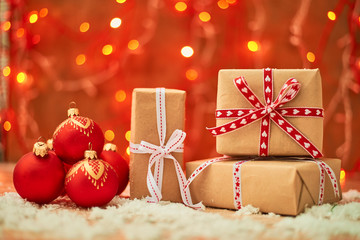 Fototapeta na wymiar christmas background with gift box and balls
