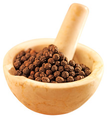 BLACK PEPPERCORNS IN PESTLE AND MORTAR CUT OUT